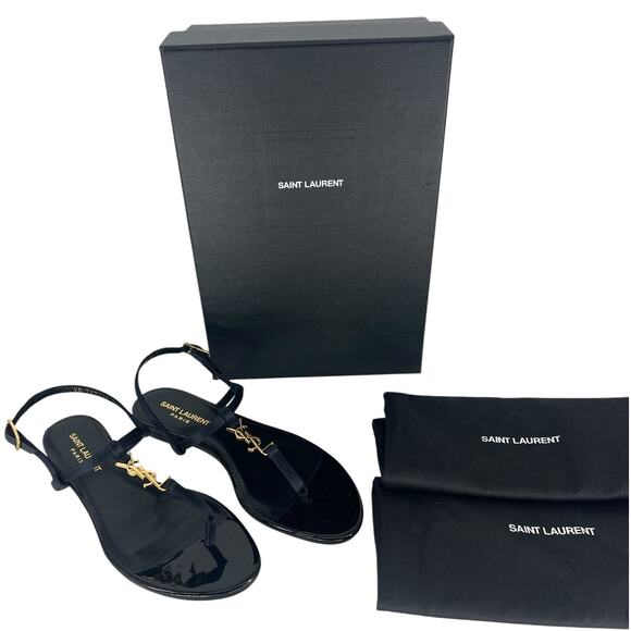 Yves Saint Laurent Navy Blue Sandals with Gold Accents - Picture 3 of 15